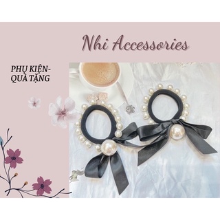 Dây buộc tóc nơ đính hạt xinh xắn