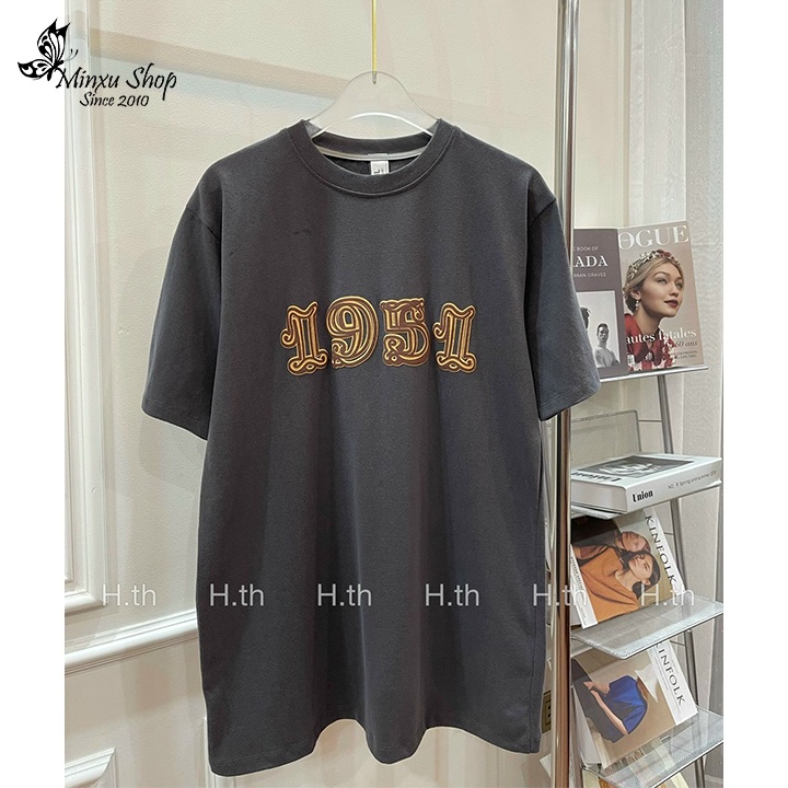 Áo phông dáng rộng giấu quần, áo thun nữ 1951 hình in nổi phom thụng sịn sò hàng QCL1 Minxu shop MÃ 1951