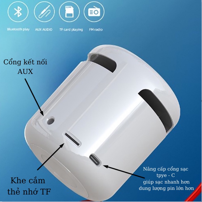 Loa bluetooth kiêm đồng hồ, báo thức, nghe đài FM, làm đèn ngủ -Loa mini cao cấp âm thanh siêu trầm ấm thiết kế nhỏ gọn