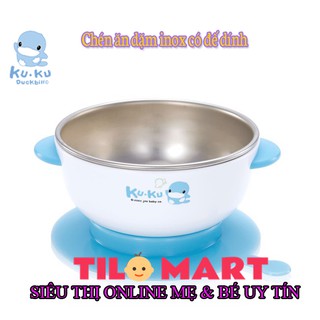 Chén ăn dặm inox có đế dính KUKU