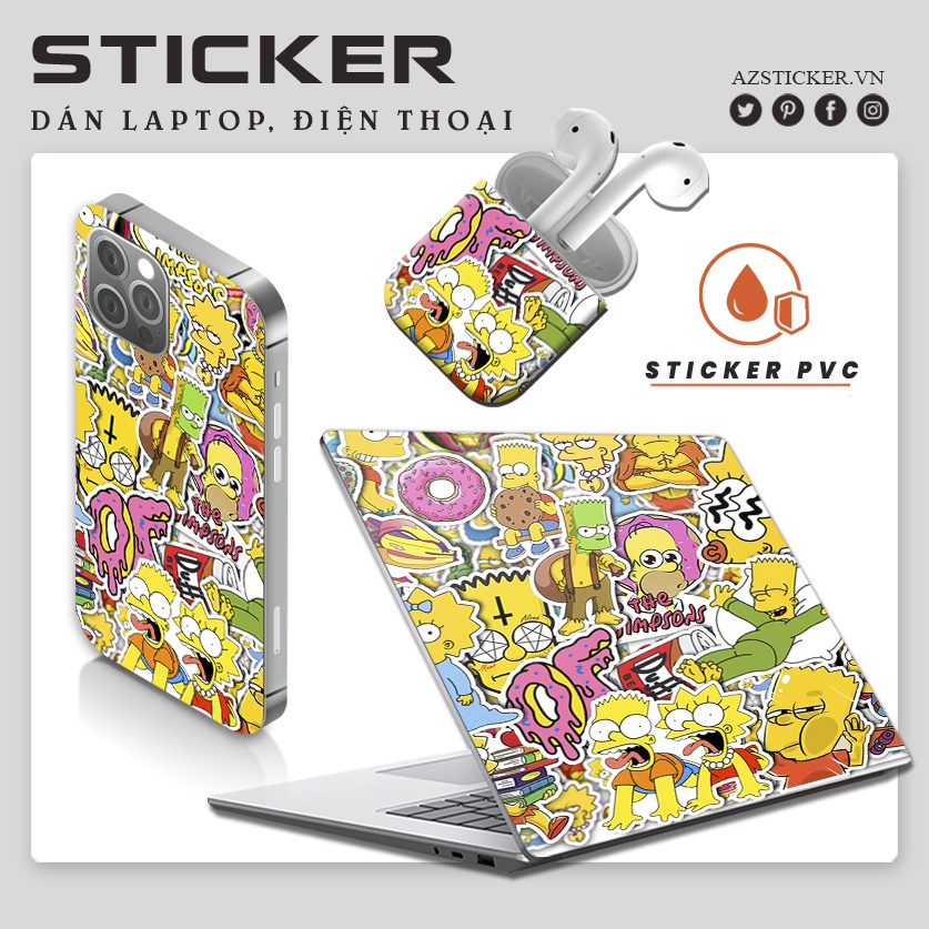 Bộ Miếng Dán Sticker Gia Đình Simpson Dán Laptop , Điện Thoại , Nón Bảo Hiểm , Vali ... Chống Thấm Nước