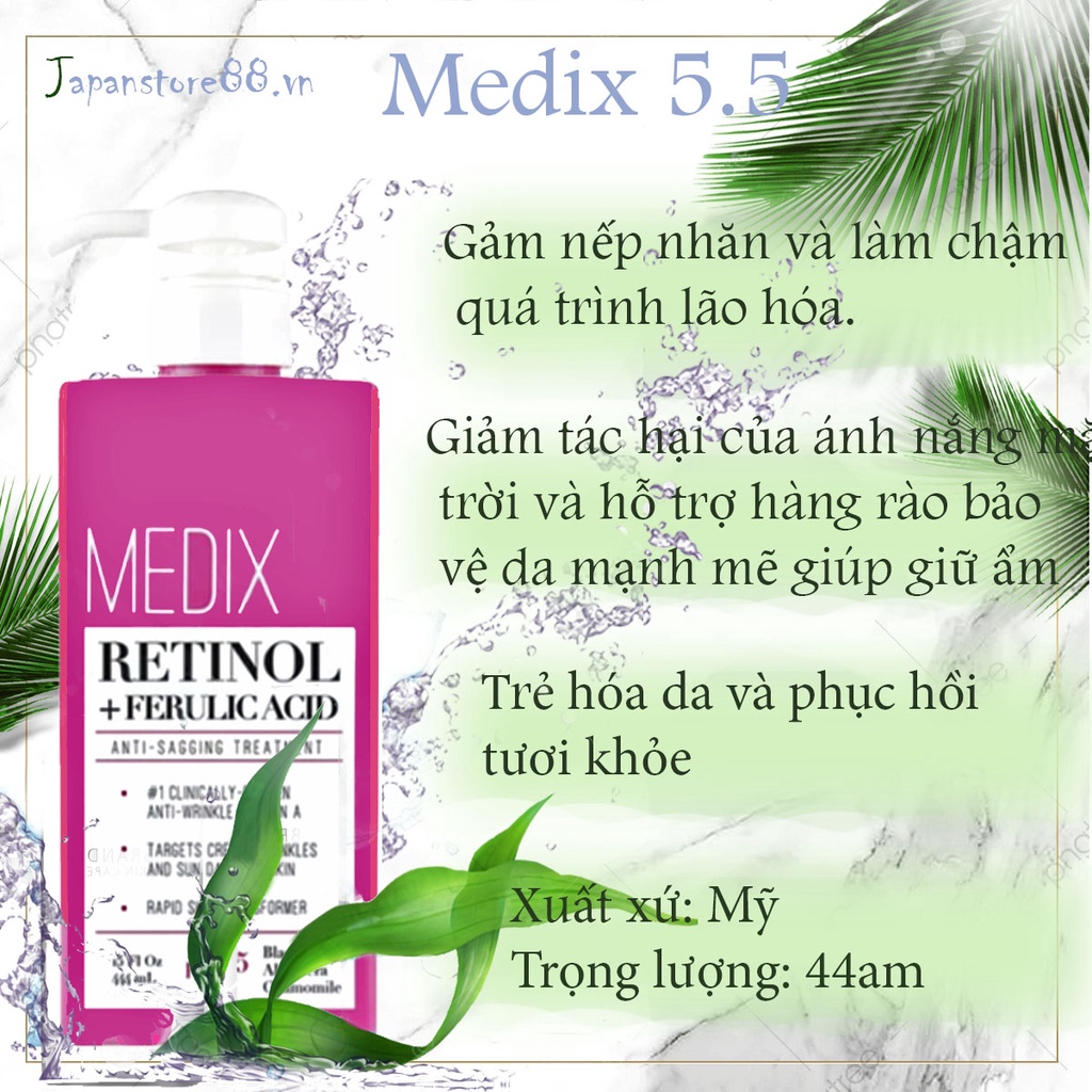 Retinol Medix pH5.5 Hyaluronic + Kem hoa hồng 444ml