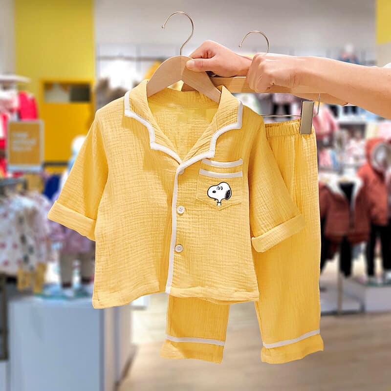 (Có Ảnh Thật) Bộ Đồ Pijama Cho Bé, Bộ Đồ Ngủ Thiết Kế Độc Đáo, Màu[Trắng,Đen,Vàng,Xanh] Chất Đũi Xốp Mềm Mát, Từ 7-30kg