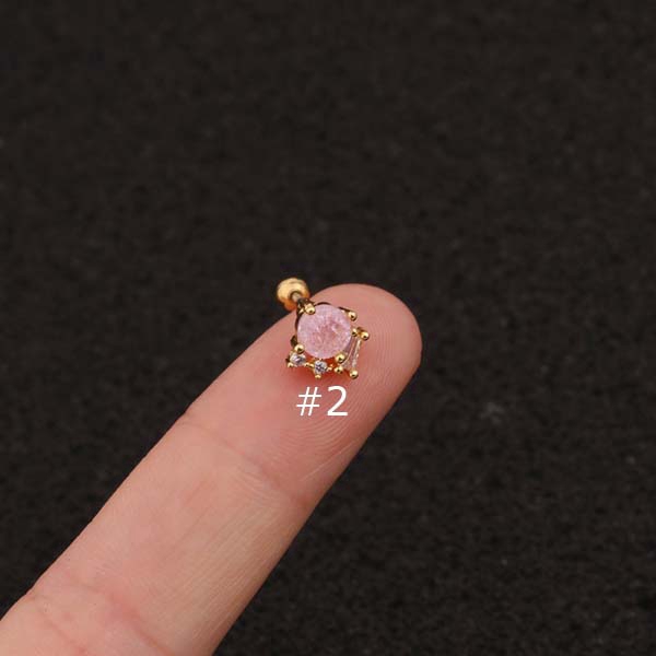 Khuyên tai chất liệu thép không gỉ đính đá zircon thời trang kích thước 6mm
