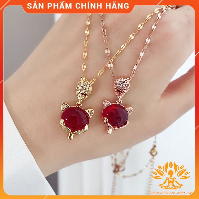 [HÀNG CAO CẤP] MẶT DÂY CHUYỀN HỒ LY ĐÁ TỰ NHIÊN ĐỎ BERYL TÌNH DUYÊN MAY MẮN TÀI LỘC TẶNG KÈM DÂY ĐEO, HỘP GẤM CAO CẤP.