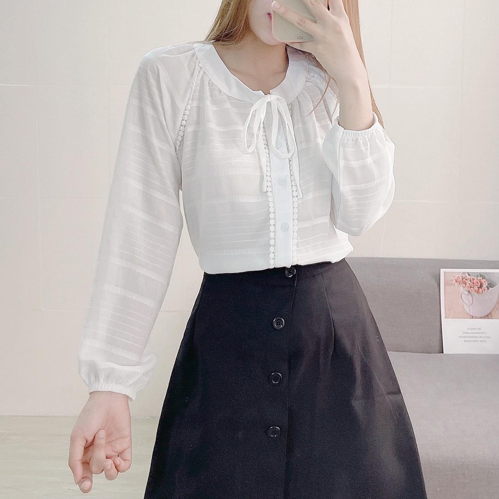 (MẪU MỚI-FREESHIP) ÁO XÔ REN NƠ CỔ❤️❤️❤️ (CHIBEST)_CB083