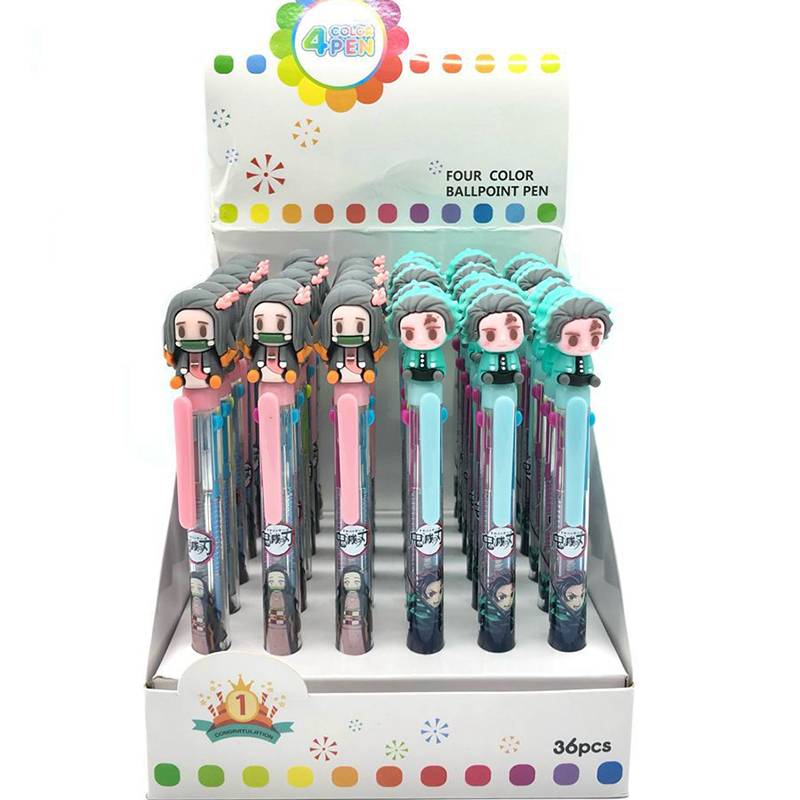 Bút bi 4 màu sắc trong 1 xinh xắn tiện lợi New 4 Colors Cute Anime Demon Slayer Kimetsu No Yaiba Kamado Tanjirou Nezuko Ballpoint Pen Kawaii Rollerball Pen School Office Supply kids Gift Stationery