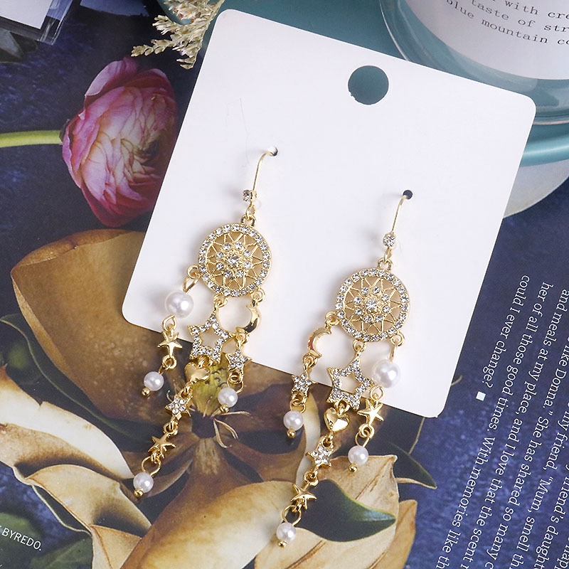 Bông tai tua rua đính ngọc trai giả hình ngôi sao