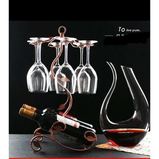 Combo giá treo ly vang + 6 ly vang pha lê + bình thở Decanter pha lê cao cấp