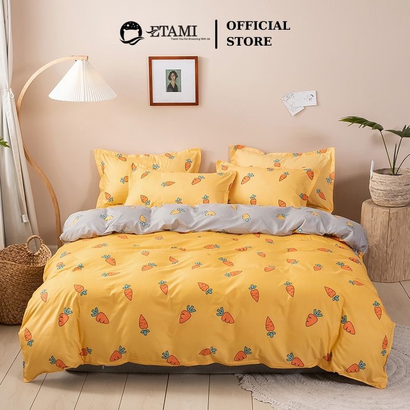 Bộ chăn ga gối  cao cấp ETAMI cotton poly củ cà rốt cute miễn phí bo chun drap giường ga trải giường P06
