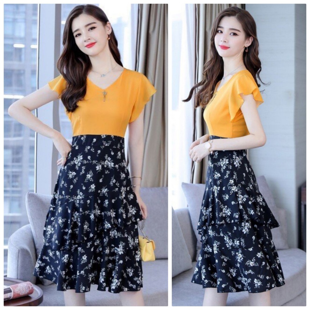 Đầm Xòe Cổ V Tay Cánh Tiên - BY7004