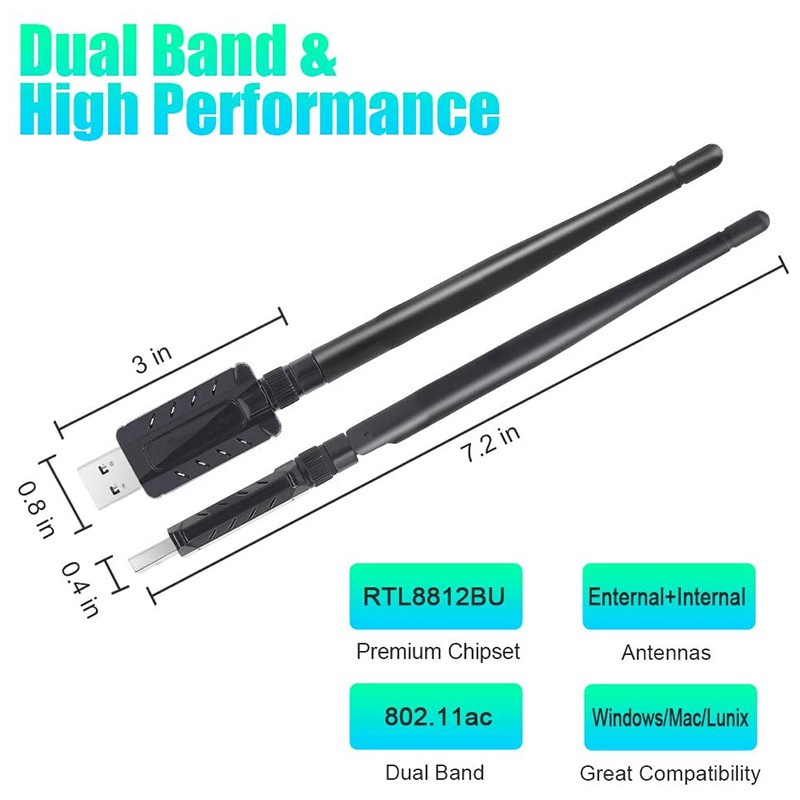 Bộ Chuyển Đổi Ăng Ten Wifi Băng Tần Kép 1200mbps 5dbi | BigBuy360 - bigbuy360.vn