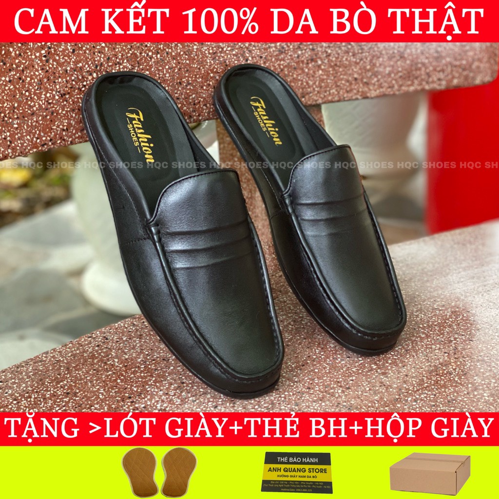 Giày sục nam hở gót HQC SHOES da bò đế cao su khâu chỉ bảo hành 1 năm HQ01