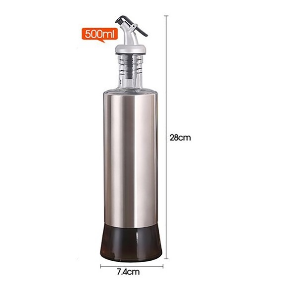 Chai Thủy Tinh Đựng Gia Vị Bọc Inox 304 SENNAI 500ml Tặng Kèm Nhãn Tên