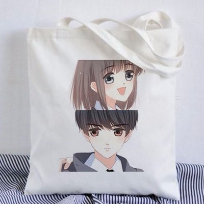 Túi tote vải trắng đeo vai in hình CON TIM RUNG ĐỘNG anime chibi phong cách cá tính