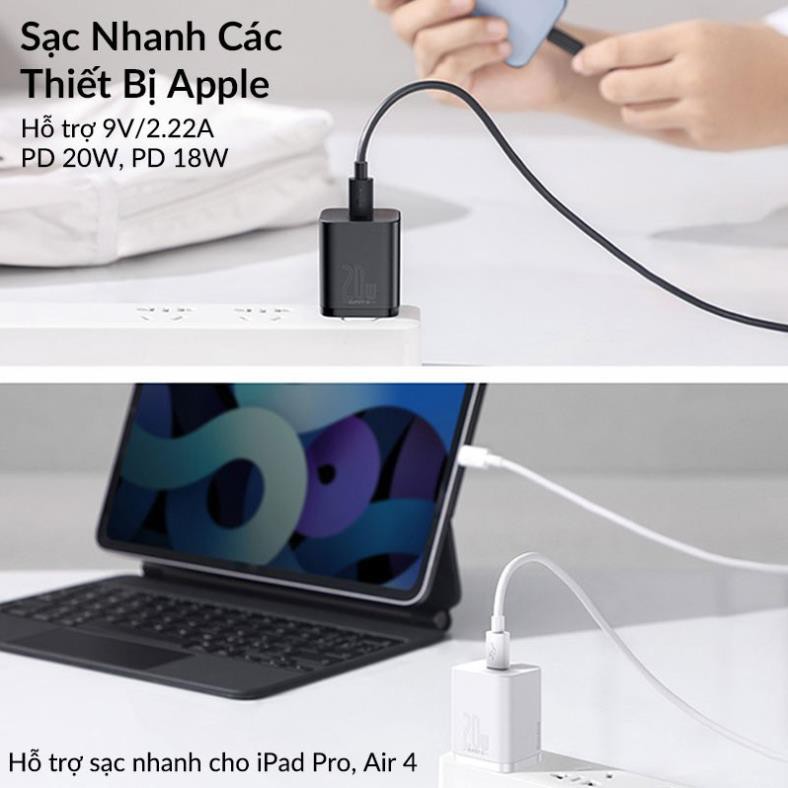 [BH 6 THÁNG] BỘ CỦ SẠC NHANH IPHONE 12 20W PD TỰ NGẮT CHÍNH HÃNG BASEUS SUPER SI CỦ SẠC 20W 11 PRO MAX