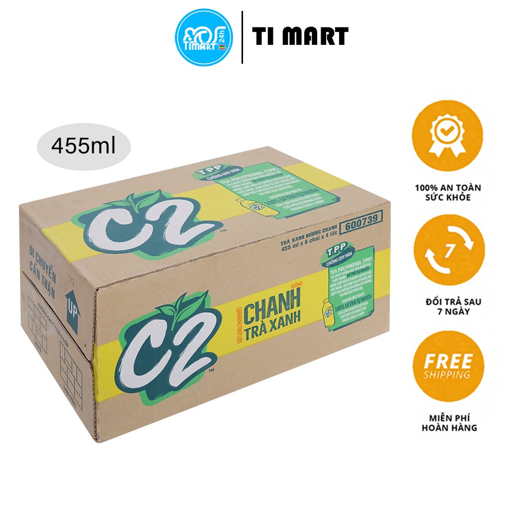 Thùng 24 chai C2 vị hồng trà đào / chanh 455ml