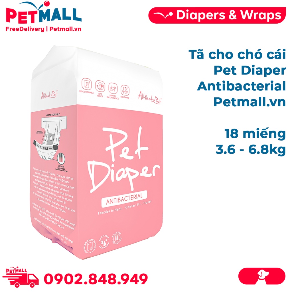 Tã cho chó cái Pet Diaper Antibacterial - 18 miếng 3.6 - 6.8kg Petmall thumbnail