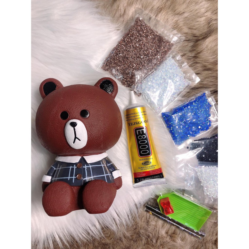 Gấu đính đá handmade gấu nâu thỏ trắng, gấu brown thỏ cony line friends đính đá, tiết kiệm đáng yêu