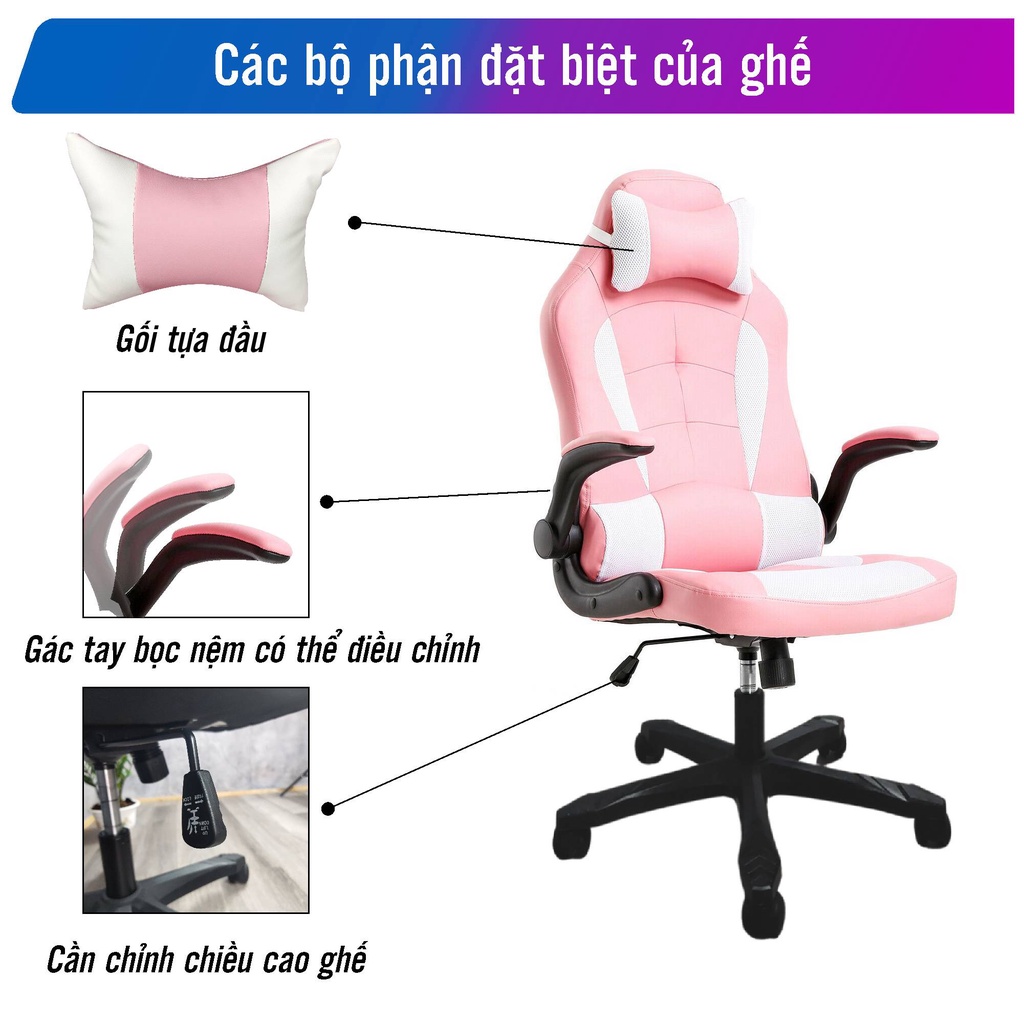 Ghế Gaming, Làm Việc, Học Tập FUFUTECH Fly, Tay Ghế Gấp Gọn, Hỗ Trợ Tư Thế Ngồi, Xoay 360 Độ, Gối Lưng Và Tựa Đầu