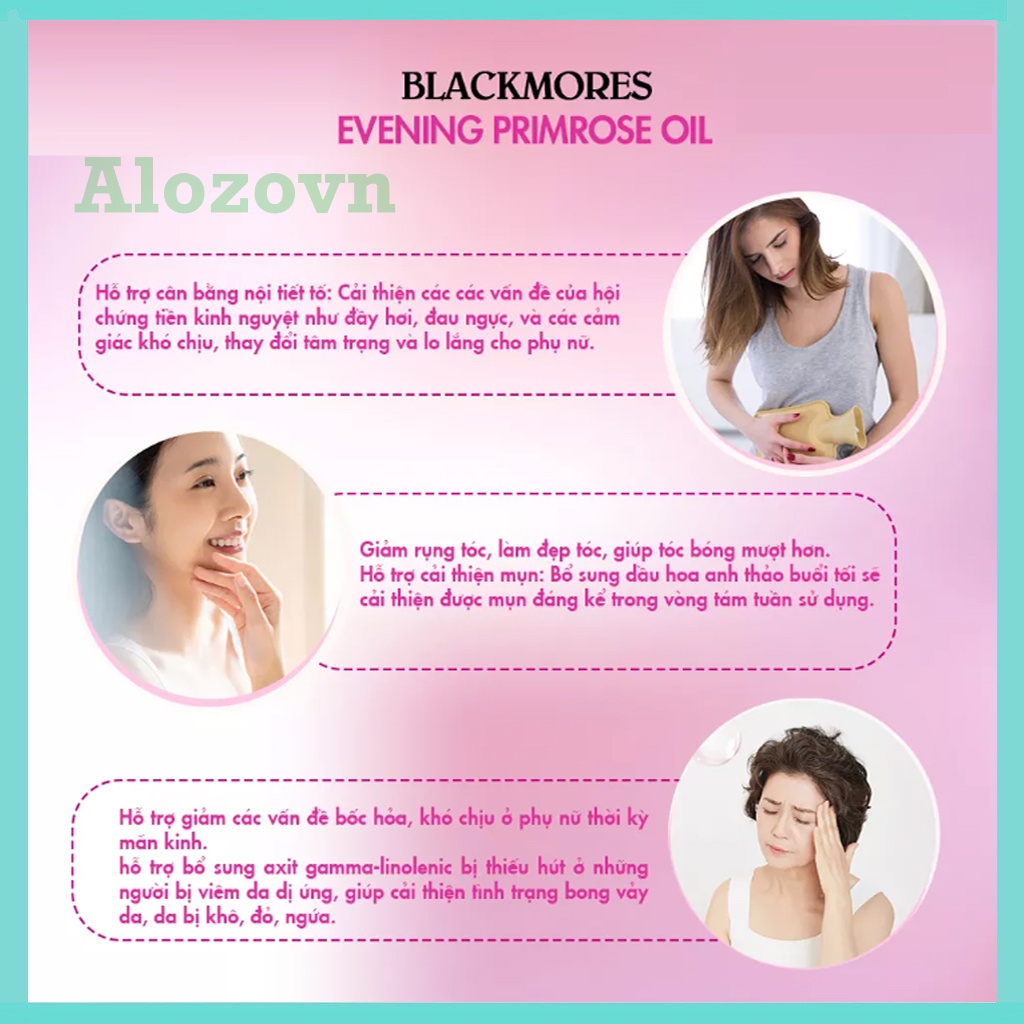 Tinh dầu anh thảo Evening Primrose Oil Blackmores 190 viên hỗ trợ đẹp da, Cải thiện sinh lý nữ