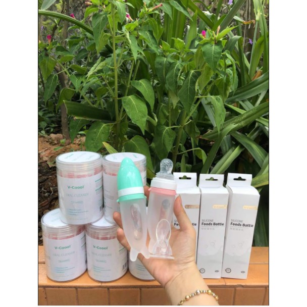 Bình ăn dặm cao cấp Vclooll bằng silicon đa năng cho bé. Thìa ăn dặm cho con đa năng. Bình thìa ăn dặm cho bé
