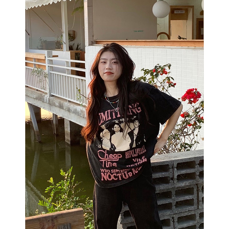 COZOK Áo Thun Ngắn Tay In Họa Tiết Vintage Cá Tính Trẻ Trung