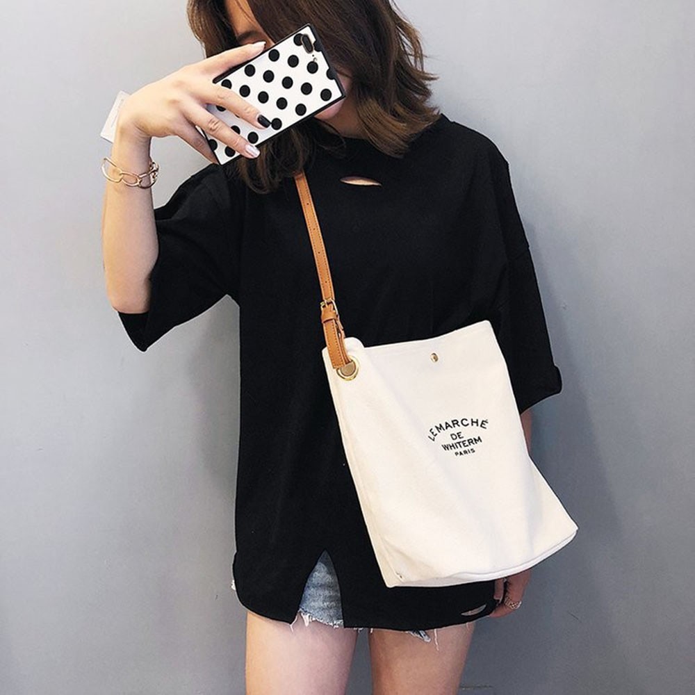 Túi Vải Canvas Đeo Vai Thời Trang Hàn Quốc Đơn Giản Dành Cho Nữ