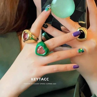 Multi-purpose sweet color glazed rhinestone open ring
