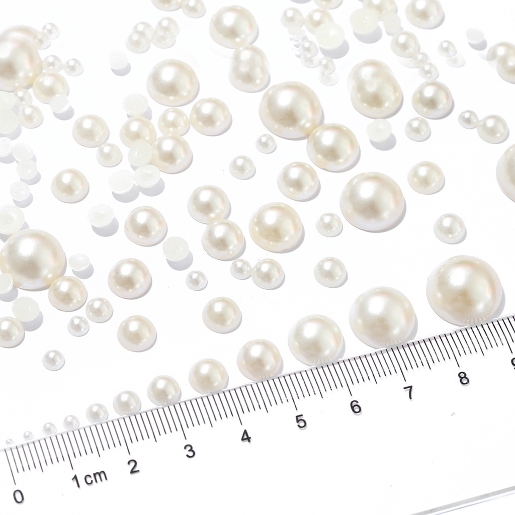 Chuỗi hạt ngọc trai giả 1 nửa bằng acrylic màu trắng ngà đáy bằng 1.5-14mm dùng làm trang sức/ trang trí móng DIY