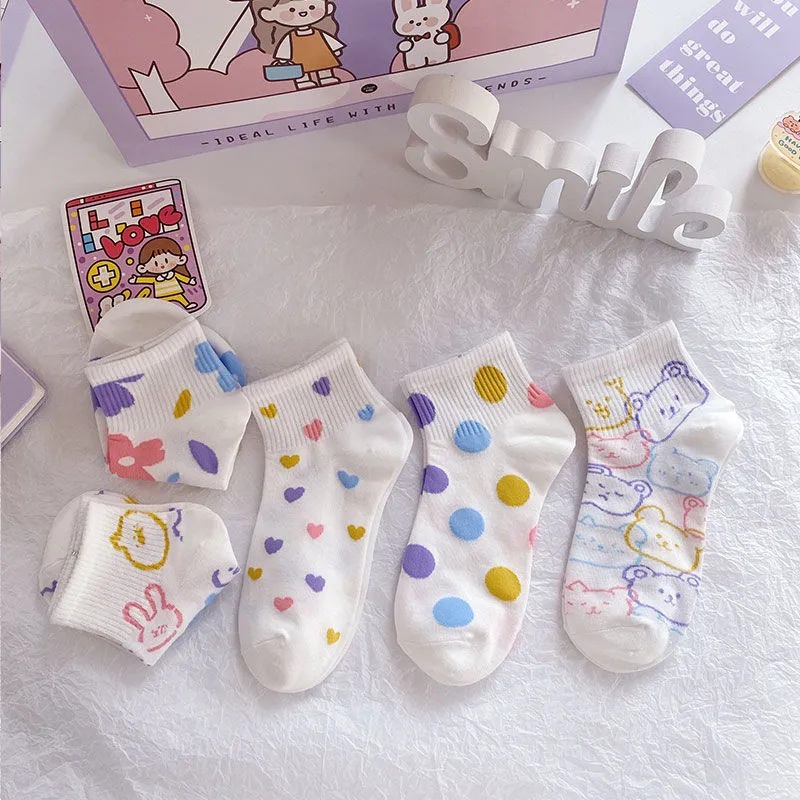Tất vớ nữ cổ thấp cotton mỏng thoáng hoạ tiết Thỏ Gấu nhiều màu dễ thương