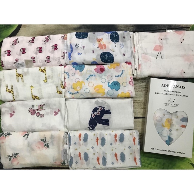 Hộp 2 khăn Aden &amp; Anais 100% sợi tre cao cấp mềm mịn hàng loại 1