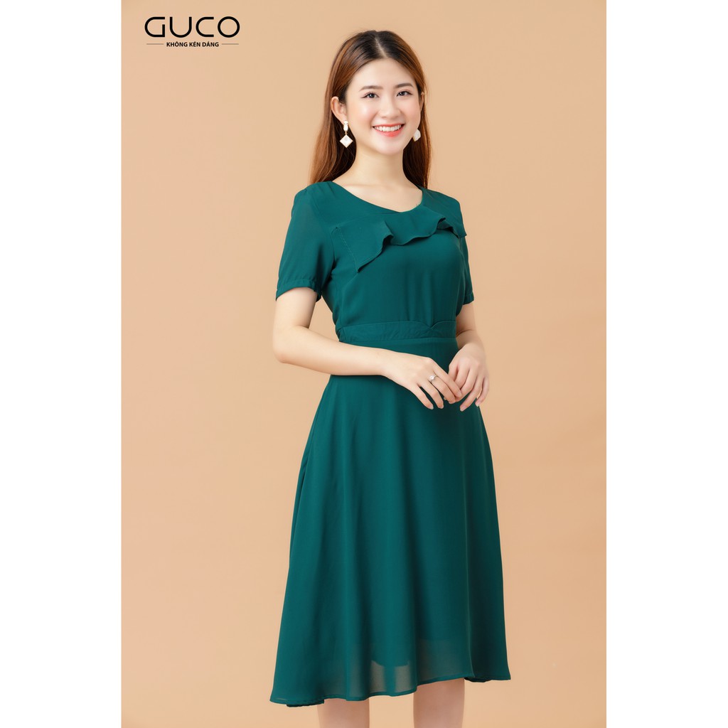 GUCO - Đầm công sở xòe dạo phố màu xanh 2149