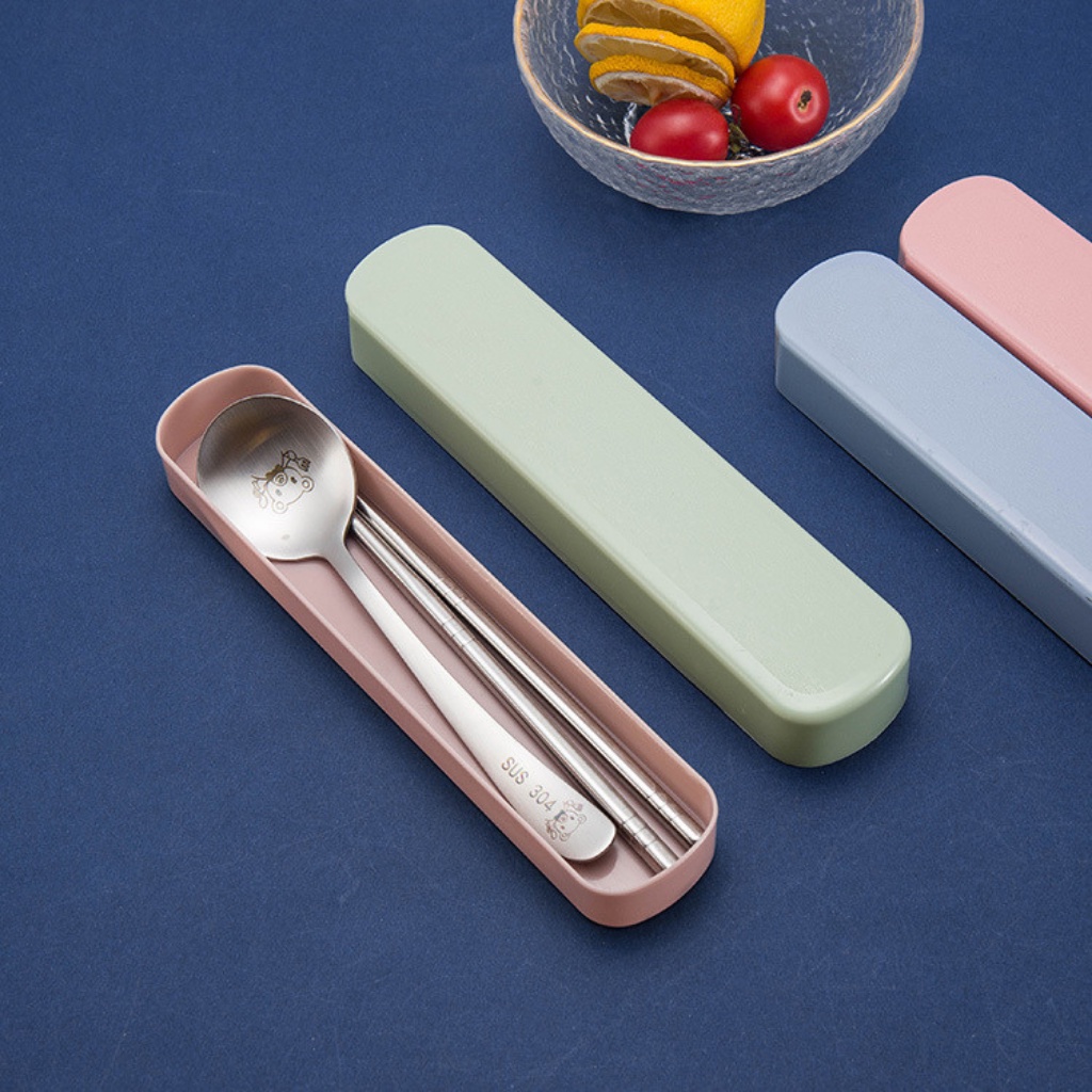Bộ Thìa Đũa Cá Nhân LABI VN LB222 Kiểu Gấu Bear Với Thìa, Muỗng Và Đũa Inox 304
