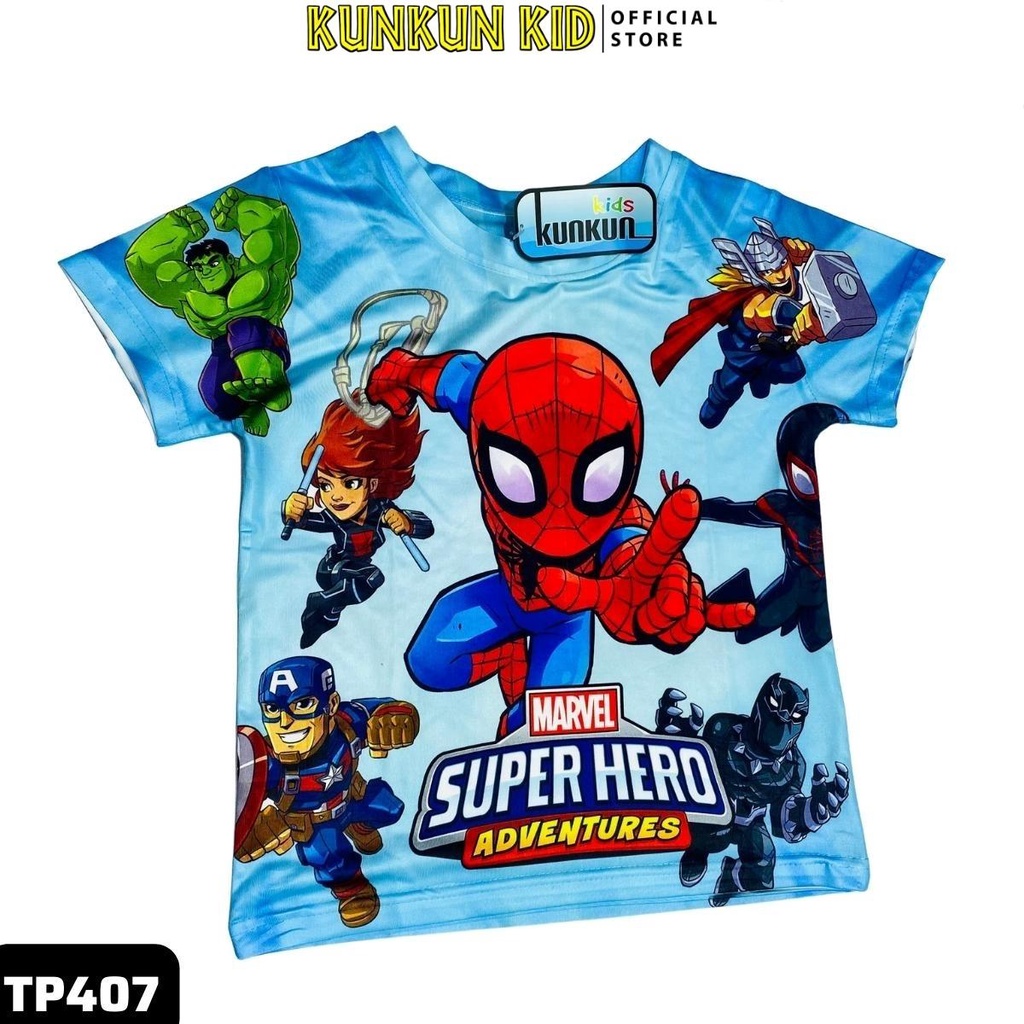 Quần áo bé trai ngắn tay chất thun lạnh in hình biệt đội siêu anh hùng Kunkun Kid TP407