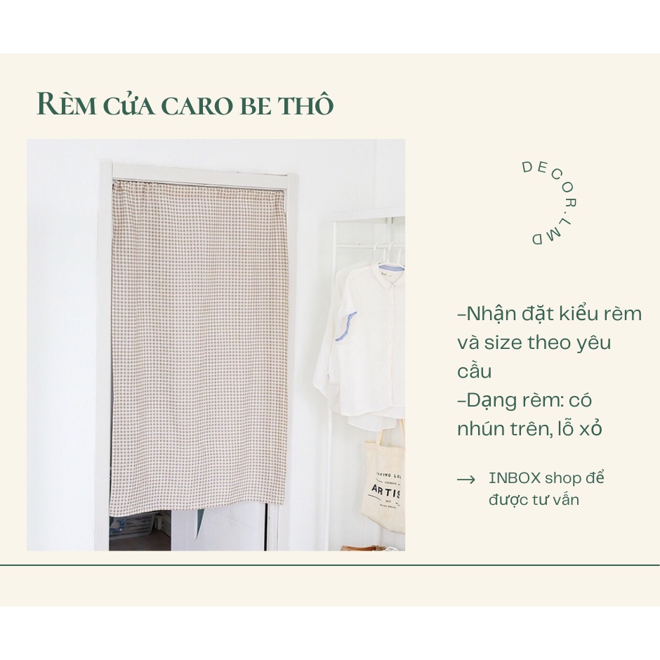 Rèm cửa caro be ,phong cách vintage chống nắng cao cấp, màn vải treo tường trang trí decor phòng ngủ