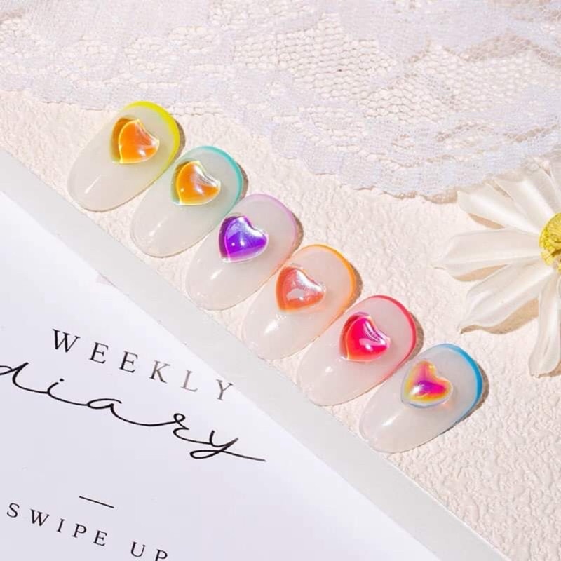 Đá tim các size mix aurora trang trí nail/móng tay