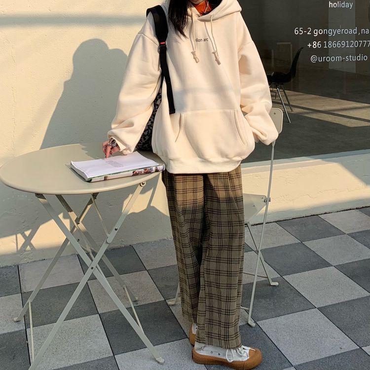 Quần Dài Ống Rộng Họa Tiết Ca Rô Phong Cách Hàn Quốc Dành Cho Nữ