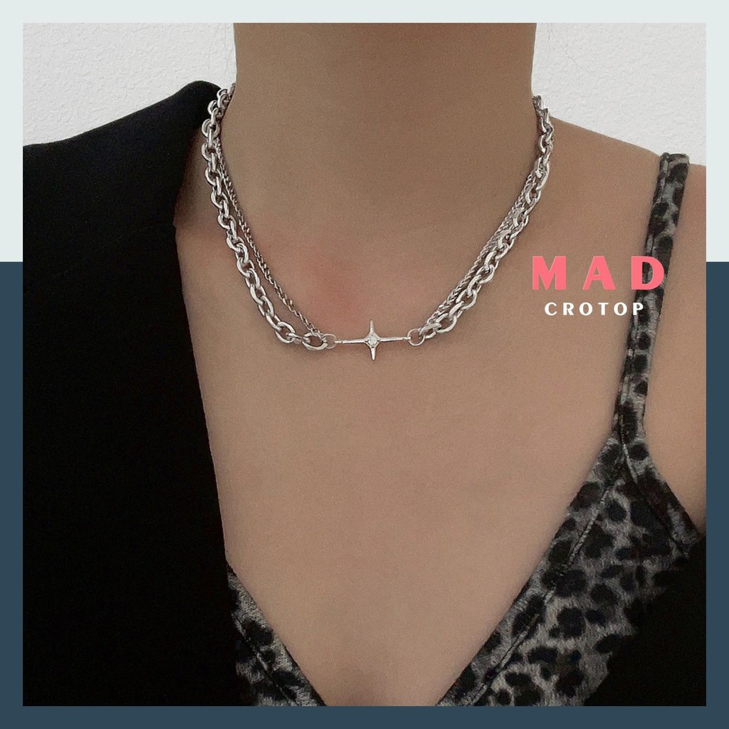Vòng Cổ Nam/Nữ Hợp Kim Dây Xích Phối Dấu Cộng Đính Hạt Thời Trang MadCroTop DC100