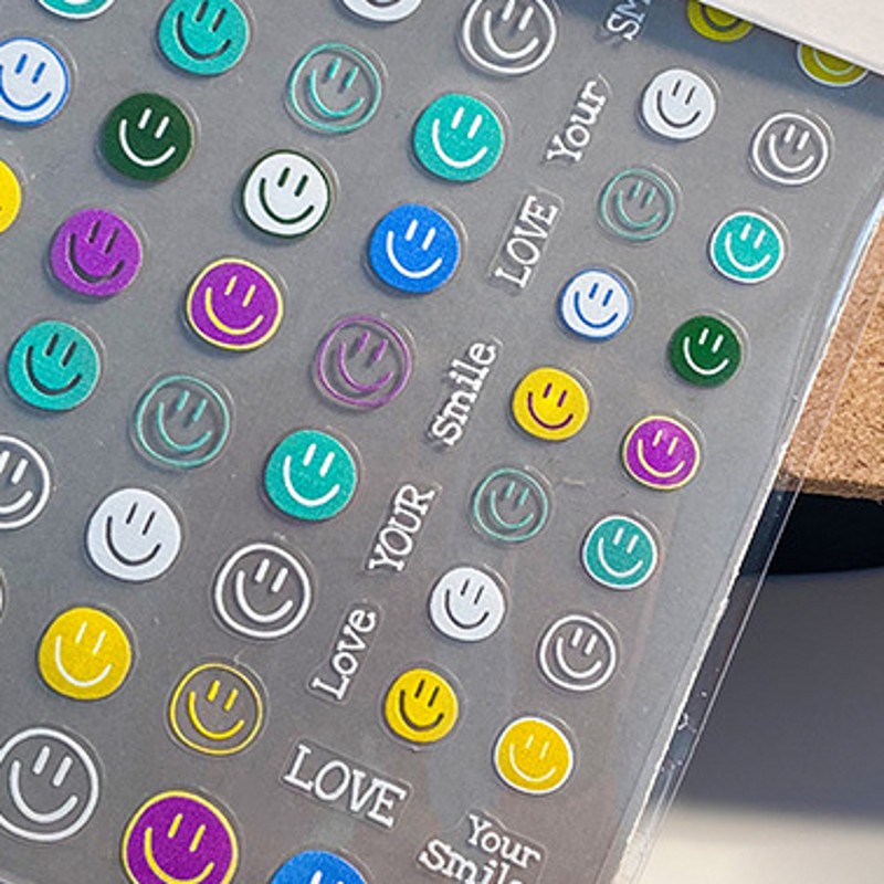 [Hàng mới về] Tờ miếng dán trang trí móng tay hình mặt cười nhiều màu xinh xắn DIY