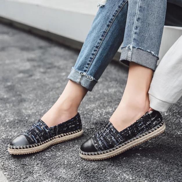 Giày Slip on Viền Cói Chất Vải Dệt Mũi Da Cực Xinh (M889) .