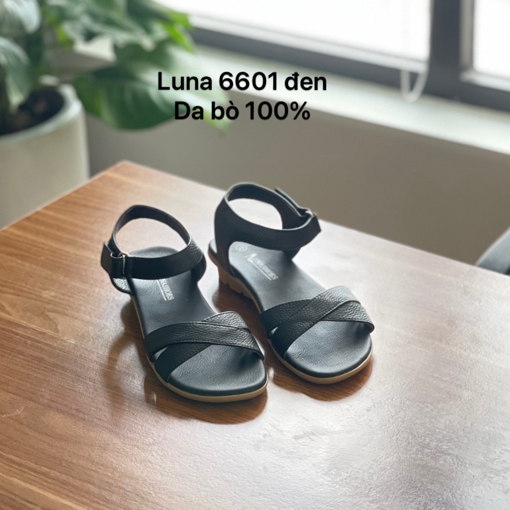 Dép sandal nữ đế bệt Lunashoes 6601 giày da bò thật mềm êm chân bảo hành 24 tháng