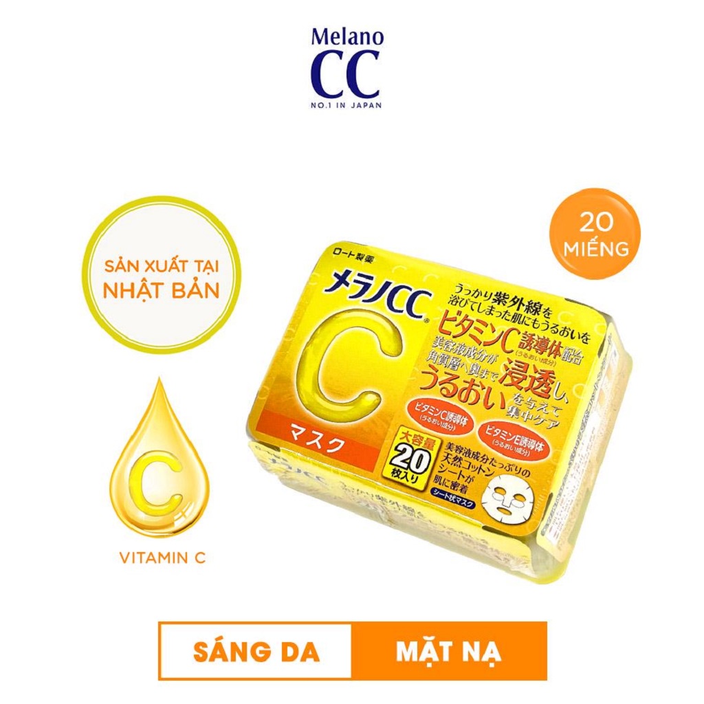 [Mã COSGLORIAT6 -8% đơn 250K] Mặt Nạ Dưỡng Trắng Da Chống Thâm Nám Melano CC Whitening Mask Hộp 20 Miếng