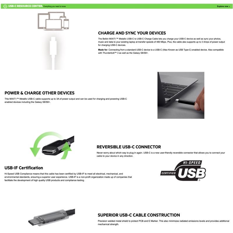 Cáp sạc nhanh BELKIN F2CU041bt06 MIXIT↑™ Metallic USB-C™ to USB-C PD 60W dài 1.8m