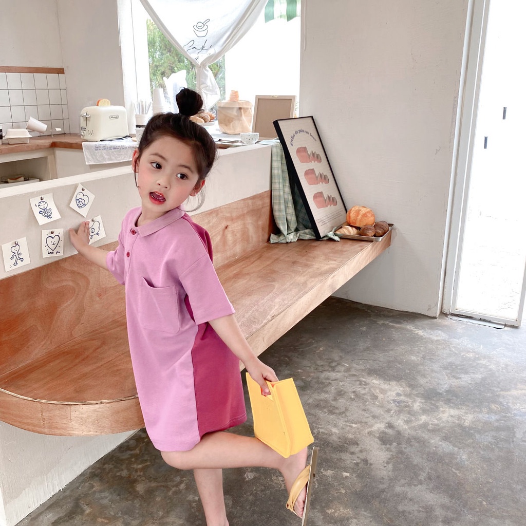 Đầm Thun Polo Màu Sắc Ngọt Ngào Phong Cách Hàn Quốc Thời Trang Mùa Hè Cho Bé Gái