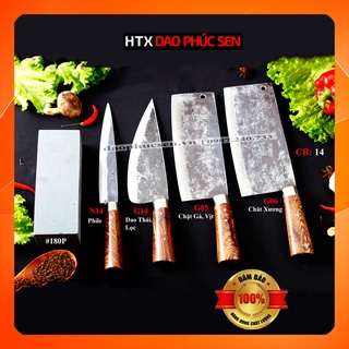 Bộ dao bếp htx dao phúc sen cb14 nhíp xe rèn thủ công đa năng lọc thái chặt gà