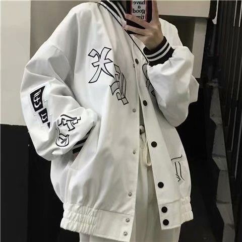Áo khoác bóng chày dáng rộng phong cách Hip hop thời trang mùa thu dành cho cặp đôi