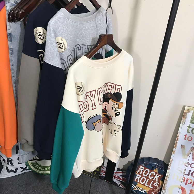 Áo Sweater Cổ Tròn Dáng Rộng In Họa Tiết Hoạt Hình Phối Màu Dễ Thương Thời Trang Mùa Thu 2022 Cho Bé Gái