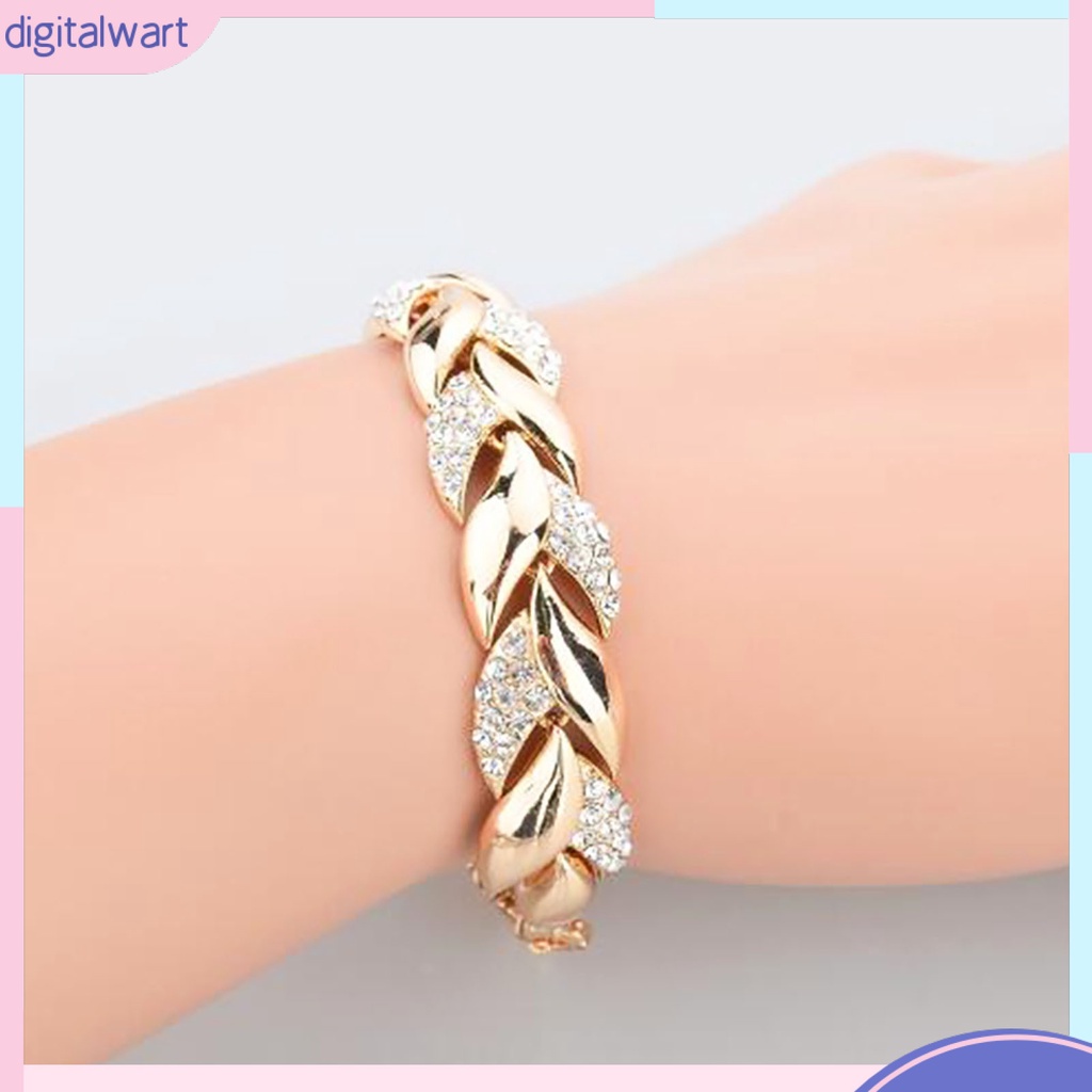 Vòng tay hợp kim mặt hình chiếc lá đính đá lấp lánh sang trọng có thể điều chỉnh dành cho nữ giới