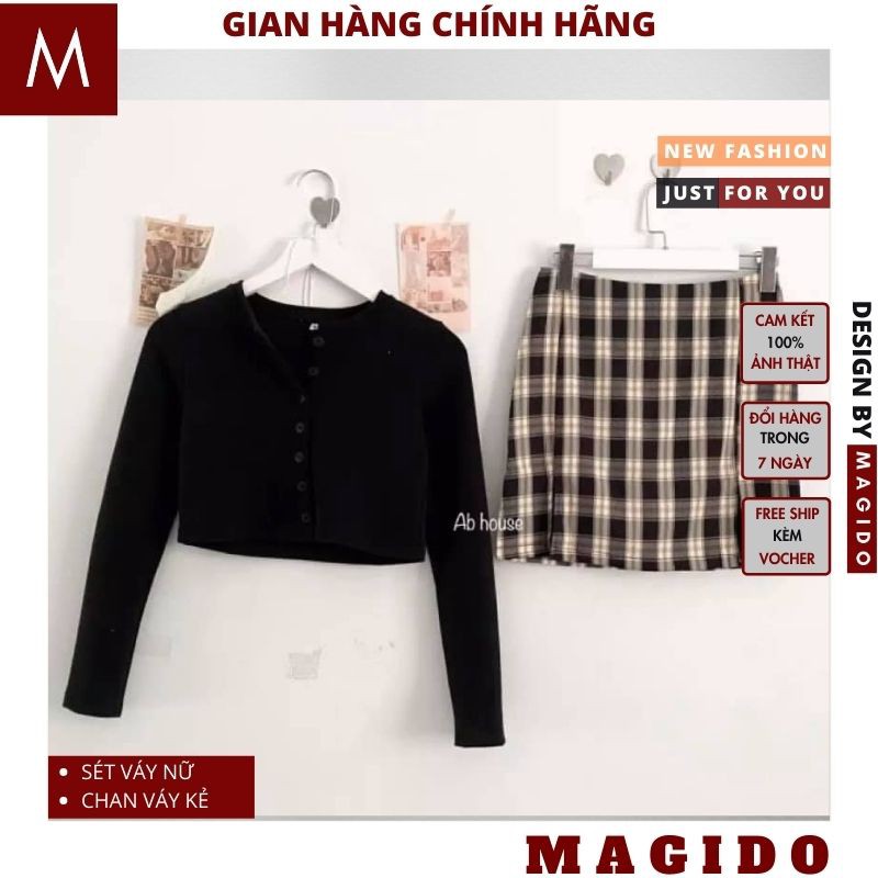 sét váy nữ 💚 croptop dài tay có nút cài +chân váy kẻ caro ulzzang, sét đồ nữ vintage  MAGIDO (ẢNH THẬT+ FREESHIP+ QUÀ) | BigBuy360 - bigbuy360.vn